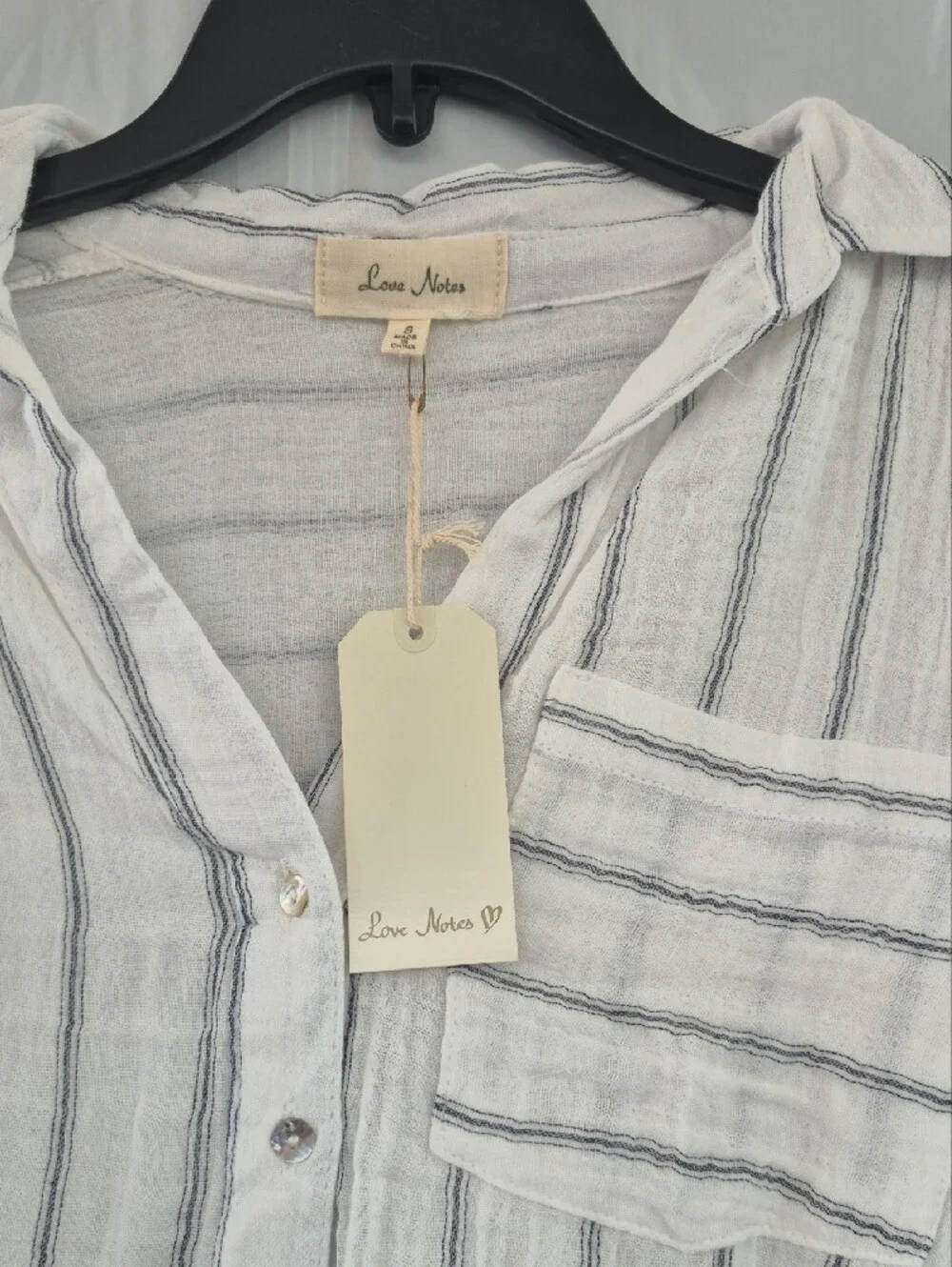 Love Notes White Button-Down Shirt with Blue Stripes